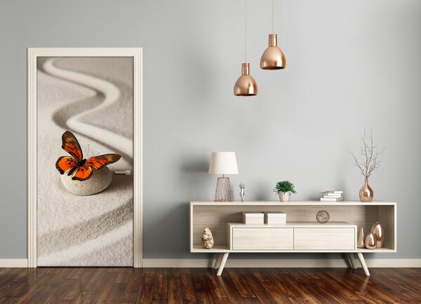 Naklejka samoprzylepna na drzwi Kamień zen i motyl