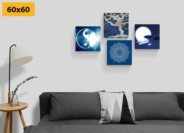 Zestaw obrazów Feng Shui w kolorze niebieskim