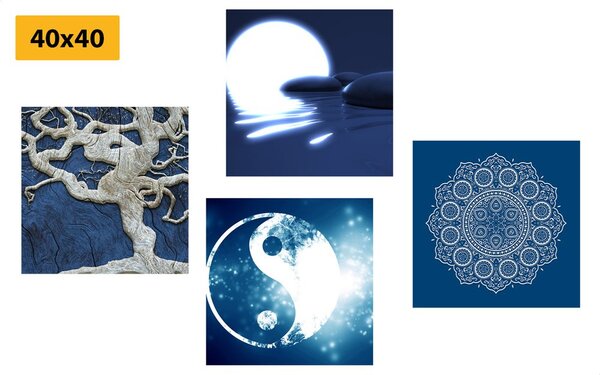 Zestaw obrazów Feng Shui w kolorze niebieskim