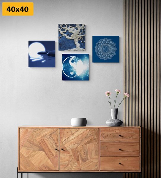 Zestaw obrazów Feng Shui w kolorze niebieskim