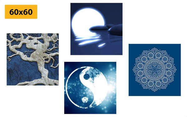 Zestaw obrazów Feng Shui w kolorze niebieskim