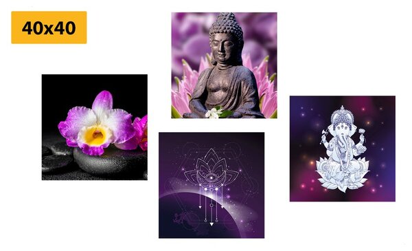 Zestaw obrazów Feng Shui w barwach fioletu