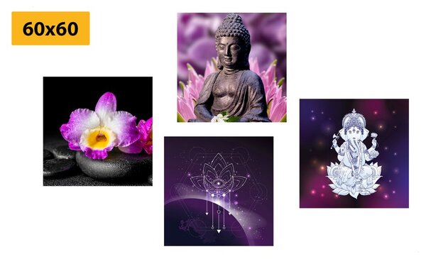 Zestaw obrazów Feng Shui w barwach fioletu