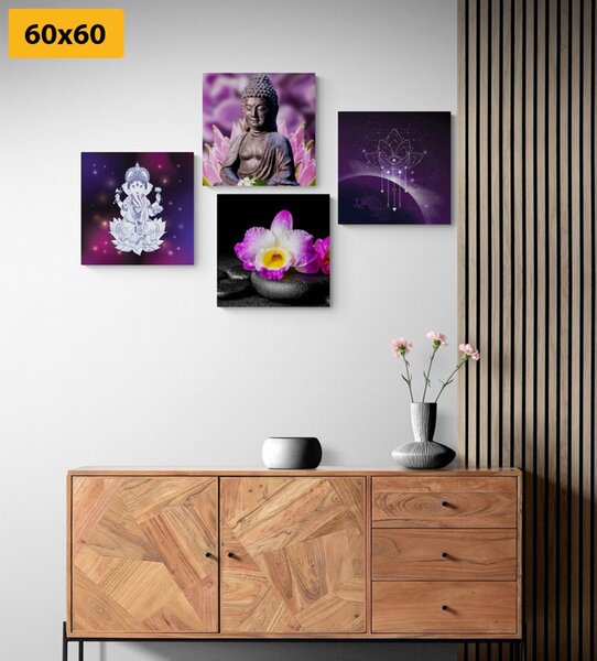 Zestaw obrazów Feng Shui w barwach fioletu