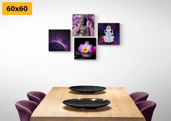 Zestaw obrazów Feng Shui w barwach fioletu