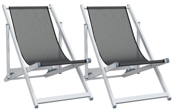 Składane krzesła plażowe, 2 szt., szare, aluminium i textilene