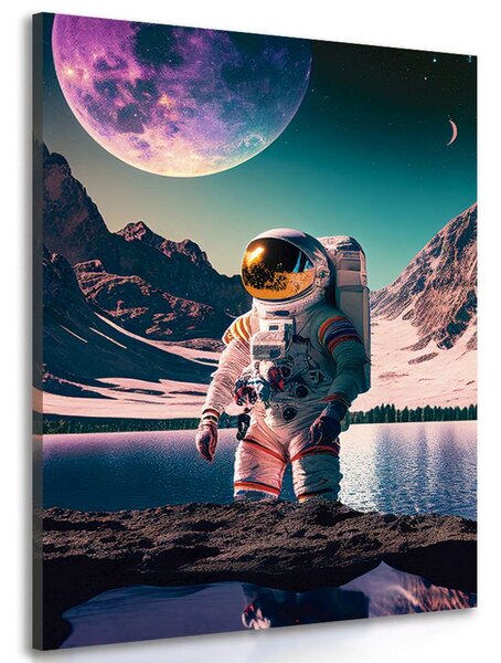 Obraz astronauty na powierzchni nieznanej planety