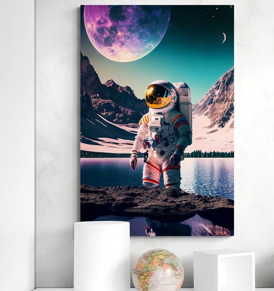 Obraz astronauty na powierzchni nieznanej planety