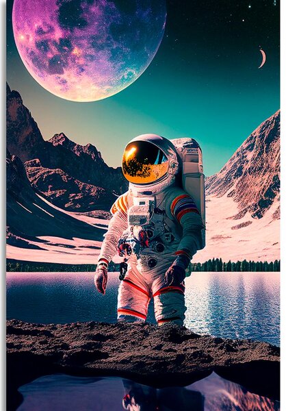 Obraz astronauty na powierzchni nieznanej planety