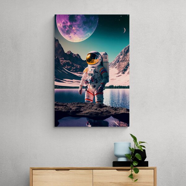 Obraz astronauty na powierzchni nieznanej planety
