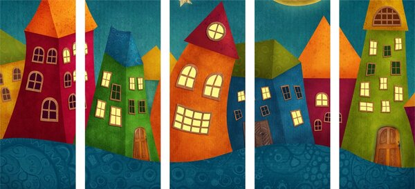 5-częściowy obraz nocne miasto