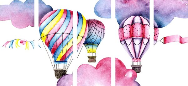 5-częściowy obraz balony na wietrze