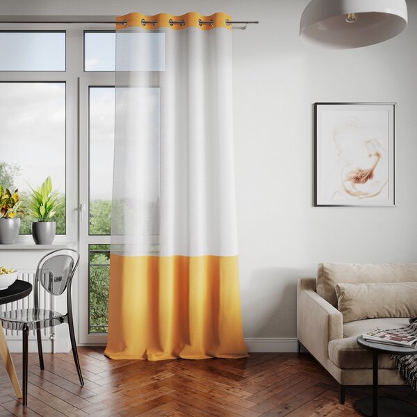 Firana dekoracyjna z welwetowym panelem Na przelotkach Żółta IRENE-140x250 cm