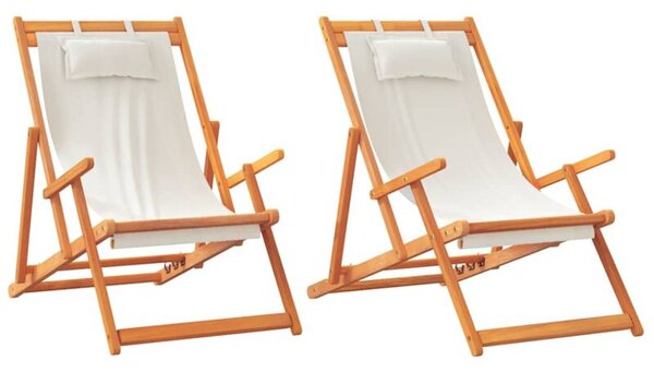 Składane krzesła plażowe, 2 szt., kremowe, tkanina