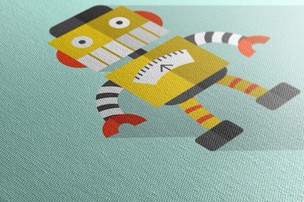 Obraz żółty robot na niebieskim tle