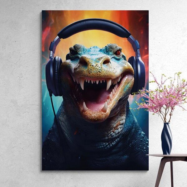 Obraz aligator ze słuchawkami