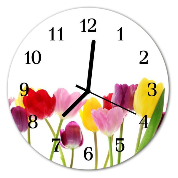Zegar ścienny okrągły Kolorowe tulipany