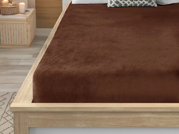 Prześcieradło z mikropluszu SOFT BRONE 90x200 cm brązowe