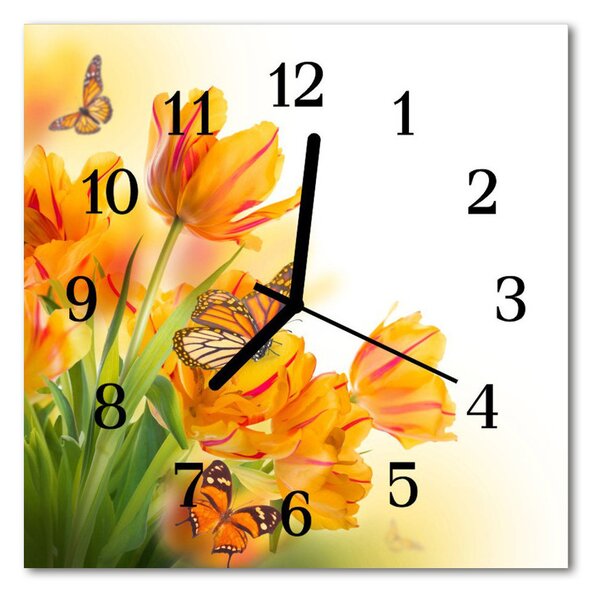 Zegar szklany kwadratowy Tulipany