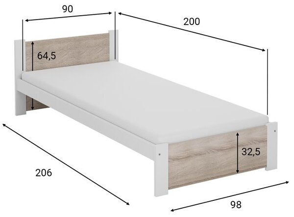 Łóżko IKAROS 90 x 200 cm, dąb artisan/szary Stelaż: Ze stelażem listwowym rolowanym elastycznym, Materac: Bez materaca