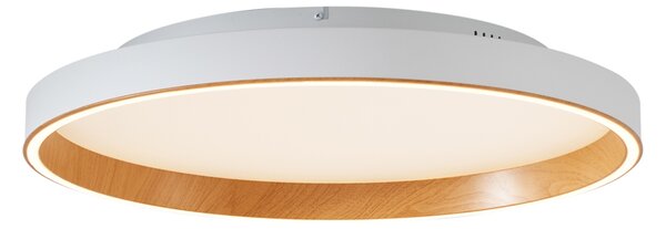 Designerska lampa sufitowa biała z drewnem 60 cm z LED z 3-stopniowym przełącznikiem - Ingo