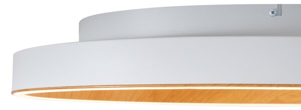 Designerska lampa sufitowa biała z drewnem 60 cm z LED z 3-stopniowym przełącznikiem - Ingo