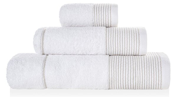 Sorema - Ręcznik Kąpielowy Bawełniany Biało Beżowy W PASKI LANE-1*70x140+1*50x100+1*30X50 cm