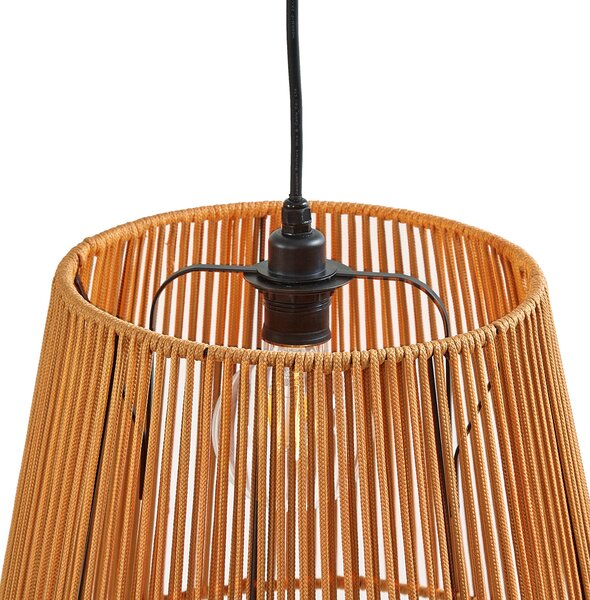 Zewnętrzna lampa wisząca czarna z pomarańczowymi kloszami z liny 3-punktowa IP44 - Cava Jayla
