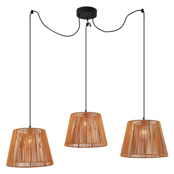 Zewnętrzna lampa wisząca czarna z pomarańczowymi kloszami z liny 3-punktowa IP44 - Cava Jayla
