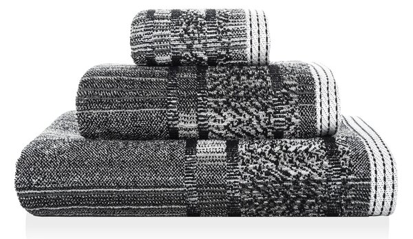 Sorema – Ręcznik Kąpielowy Bawełniany z Ozdobnym Paskiem Czarny MAZE-30x50 cm