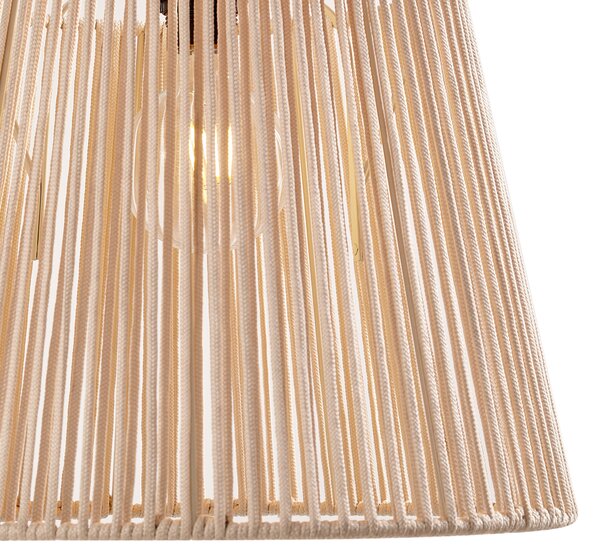 Zewnętrzna lampa wisząca czarna z beżowym abażurem ze sznura IP44 - Cava Jayla