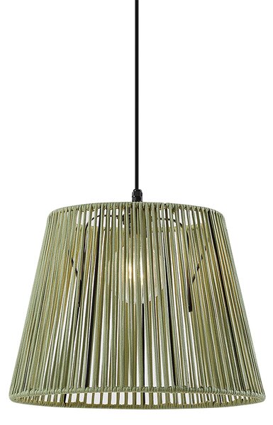 Zewnętrzna lampa wisząca czarna z zielonym sznurem IP44 - Cava Jayla