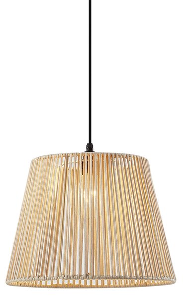 Zewnętrzna lampa wisząca czarna z beżowym abażurem ze sznura IP44 - Cava Jayla