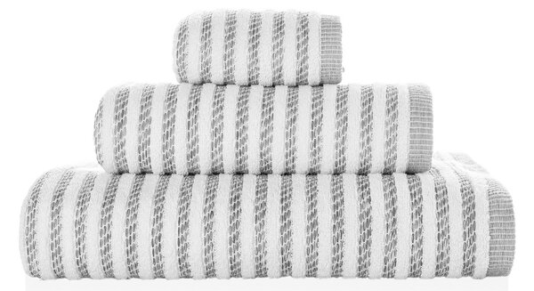 Sorema - Ręcznik Kąpielowy Bawełniany Biało Szary W PASKI-30x50 cm