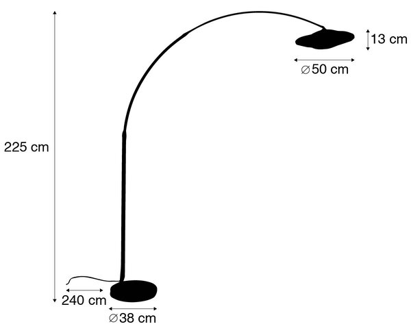 Nowoczesna lampa łukowa czarna z orientalnym abażurem i bambusowym kloszem 50 cm - XXL Rina
