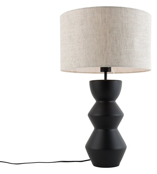 Designerska lampa stołowa czarna z abażurem z tkaniny jasnoszary 35 cm - Alisia