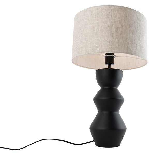 Designerska lampa stołowa czarna z abażurem z tkaniny jasnoszary 35 cm - Alisia