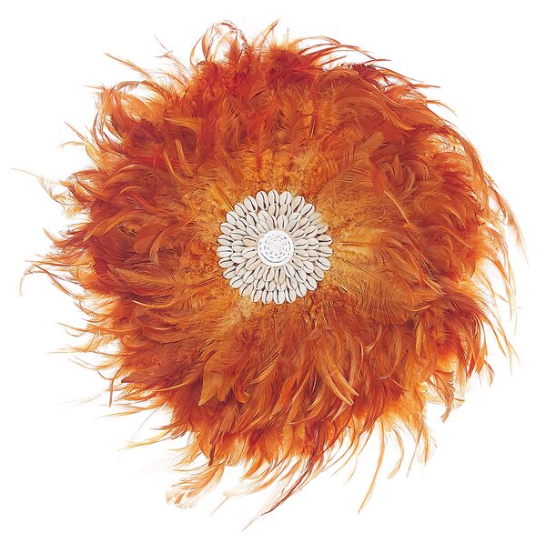 Dekoracja ścienna pióra naturalne muszelki 40 cm pomarańczowa styl boho Juju Beliani