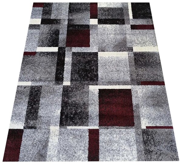 Szaro-czerwony dywan w geometryczne wzory Czarny mat C3-N26