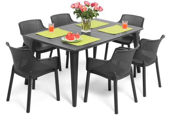 Meble ogrodowe stół LIMA i 6 krzeseł EVA - grafitowe
