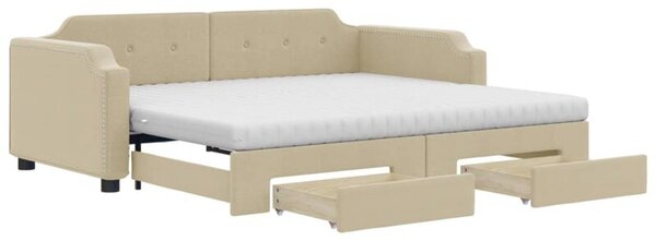 Sofa rozsuwana z szufladami, kremowa, 80x200 cm, tkanina
