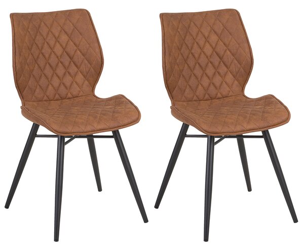 Zestaw 2 krzeseł brązowych tapicerowanych pikowanych czarne metalowe nogi Lisle Beliani