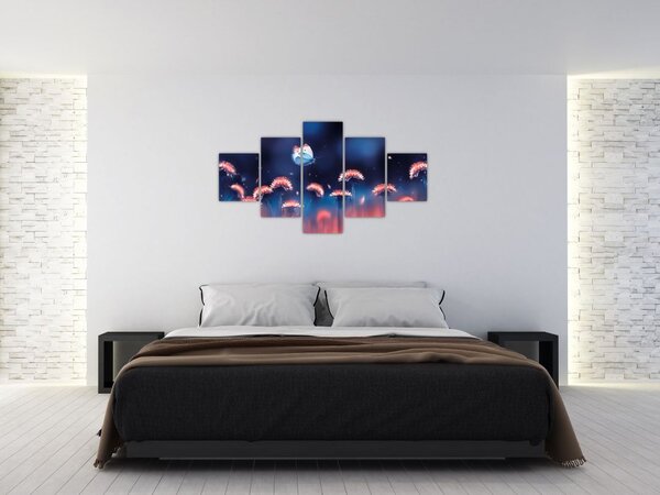 Obraz dmuchawca z niebieskim motylem (125x70 cm)