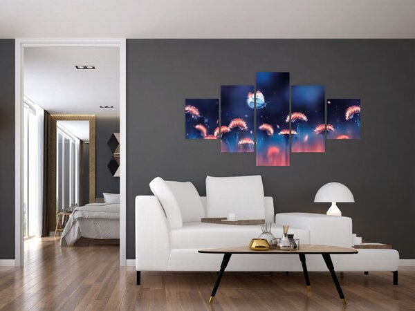 Obraz dmuchawca z niebieskim motylem (125x70 cm)