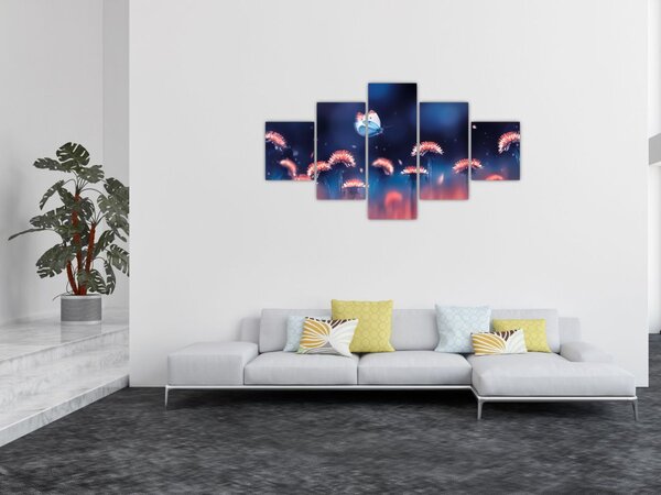 Obraz dmuchawca z niebieskim motylem (125x70 cm)