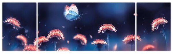Obraz dmuchawca z niebieskim motylem (170x50 cm)