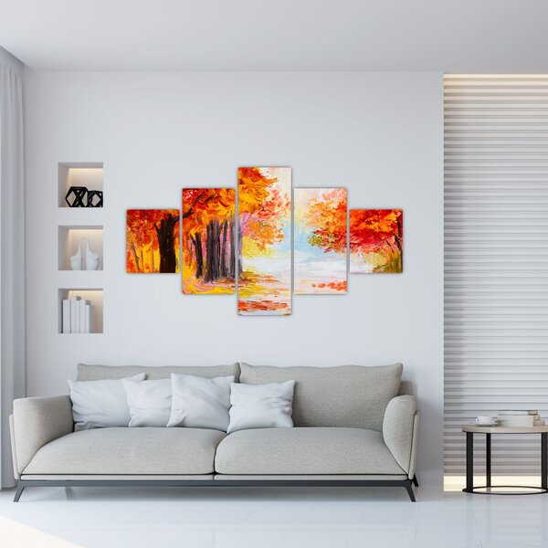 Obraz - Obraz olejny, kolorowa jesień (125x70 cm)