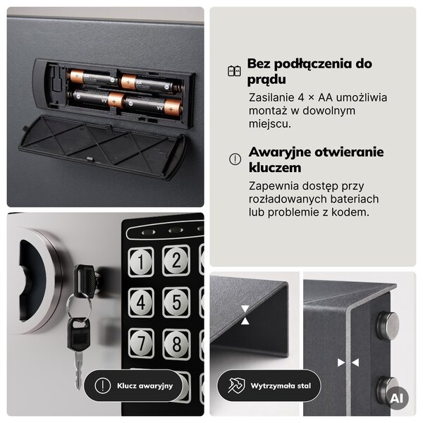 Mini sejf domowy elektroniczny na kod, na pieniądze i biżuterię, 230x170x170 mm: HECTOR