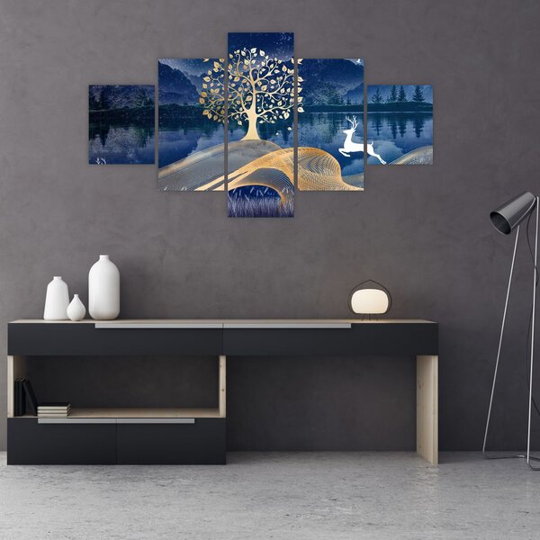 Obraz jelenia w pełni księżyca (125x70 cm)
