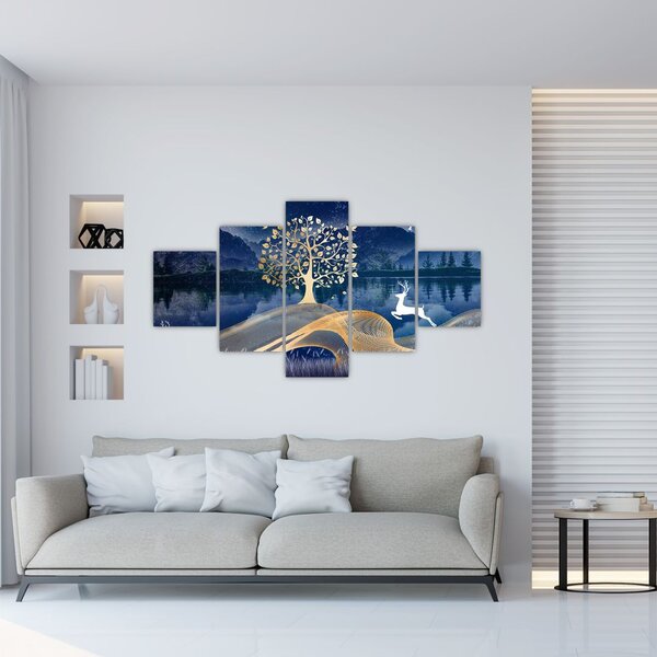 Obraz jelenia w pełni księżyca (125x70 cm)